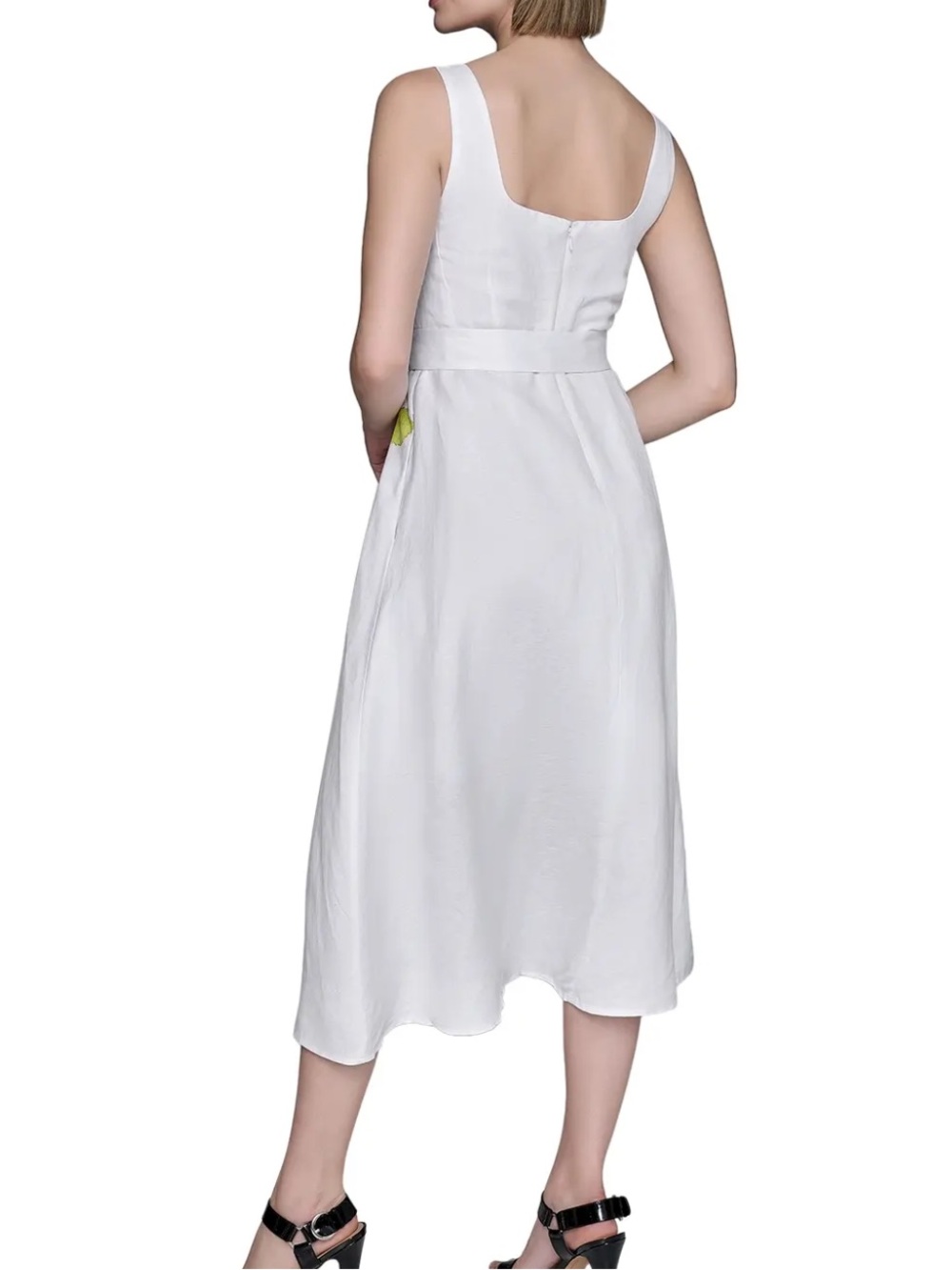 Karl Lagerfeld Paris Beaded Floral Linen Blend Belted Midi Dress Size 6 - Picture 6 of 12